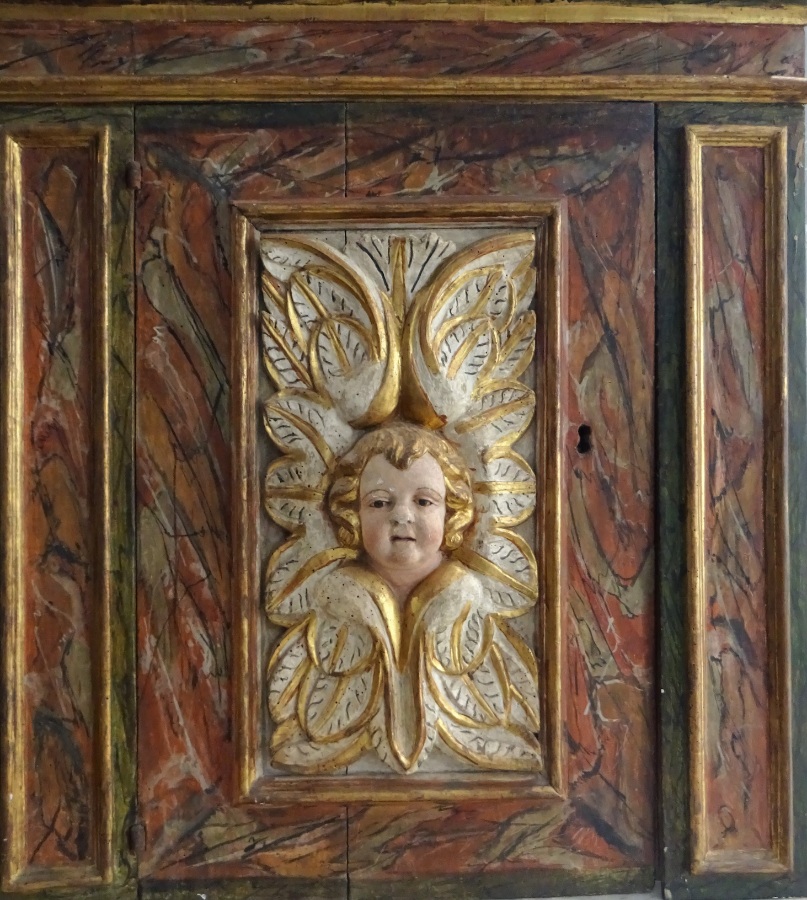 Italian Baroque Panel Door Relief Carving Head of a Cherub Putto